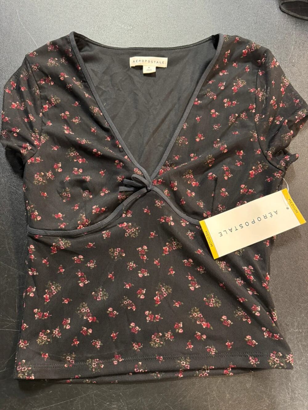 NWT Ladies Black Floral Mesh Top - Small